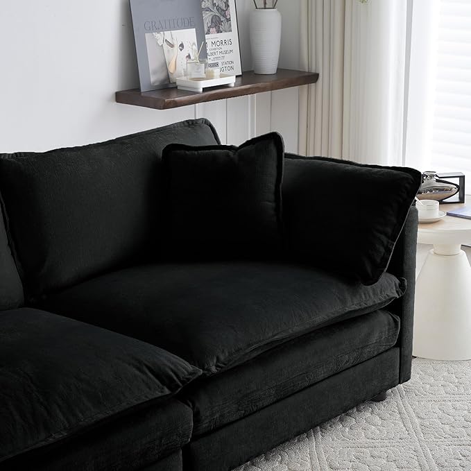 146.5 Upholstered Sofa Couch Modern Minimalist Style Modular Sofa Couch with Pillows Mid-Century Modern Couch 4-Seater Sofa for Living RoomBlack