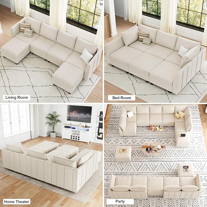 Belffin Modular Sofa Armrest Module for Velvet Piping Modular Sectoinal Couch Pair of Armrests Beige