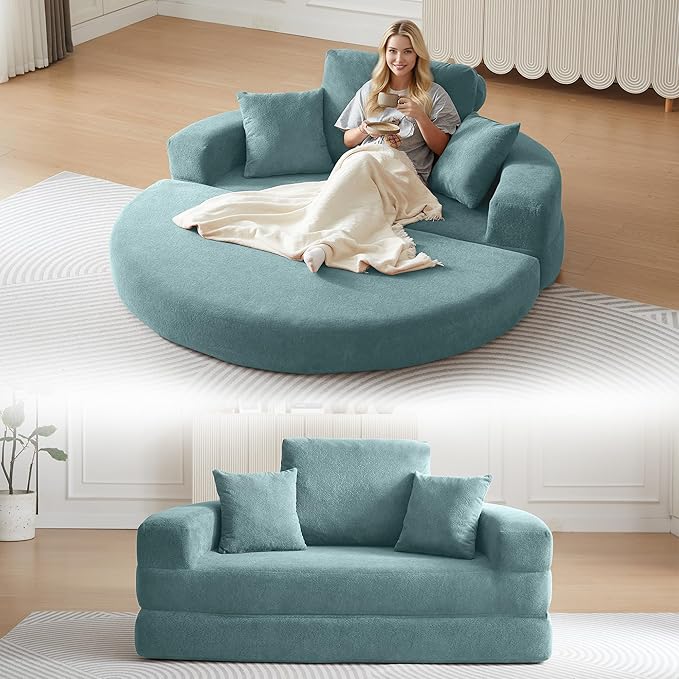 71 Boneless Sofa Bed Oversized Round Couch 2-in-1 Foldable Floor Sofa for Living Room and Apartment No Assembly (Sky Blue 71)