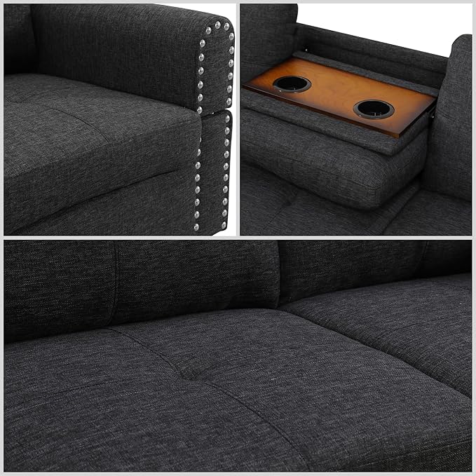 FONTOI L Shaped Sectional Couches for Living Room Modular 4 Seat Sofa with Ottoman Storage Modern Couch with Chaise for Bedroom Apartment Furniture Black