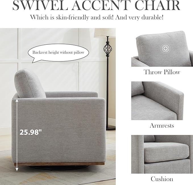 Aoiy &amp Wifon 30.7 W Swivel Accent Chair Set of 2 Mid Century Modern Swivel Chairs for Living Room Comfy Small Accent Chair Wavy Chenille Light Gray