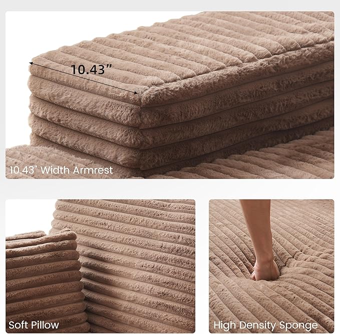 Oversized Chaise Lounge Chair Indoor 67'' Corduroy Boneless Sofa Bed Modern Upholstered Deep Seat Sleeper Couch for Living Room Movie Room Apartment Small Space No Assembly Brown