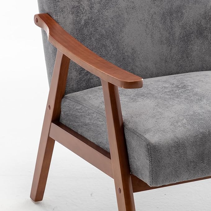 Mid Century Modern Accent Chair with Microfiber Upholstery and Solid Wood Frame Ideal for Living Room Bedroom Office Coffee Shops and Hotel Grey