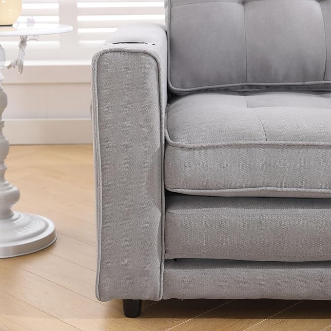 Folding Futon Loveseat Sleeper Sofa Bed with Pullout Couch Bed Comfy Convertible Floor Sofa Bed Cup Holder&amp Side Pockets for Bedroom Living Room Small Space (Light Gray + Cup Holder)