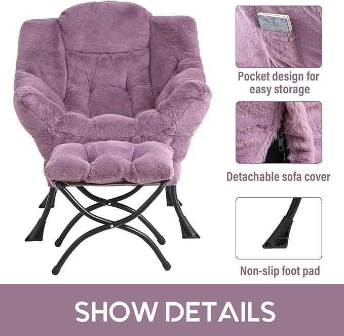 LITA Lazy Chair with Ottoman Modern Accent Leisure Upholstered Sofa Chair Lounge Reading Chair with Armrests and a Side Pocket for Living Room Bedroom &amp Small Space