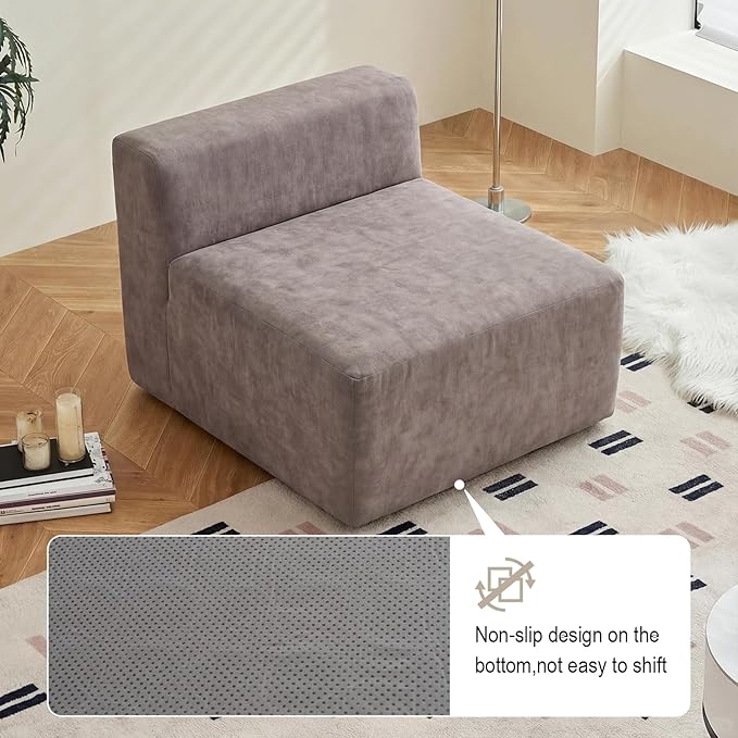 28 Single Boneless Sofa Armless Chenille Couch with Pocket Springs No Assembly Modern Compression Sofa in Box Multi-Purpose Lounge Chair for Living Room Light Tan