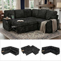 81 Modular Sectional Sofa L Shaped 5-Seater Sleeper Sofa with Pull Out Bed Hidden Storage Cup Holders &amp USB Charging Ports Sectional Couches for Living Room Chenille Black