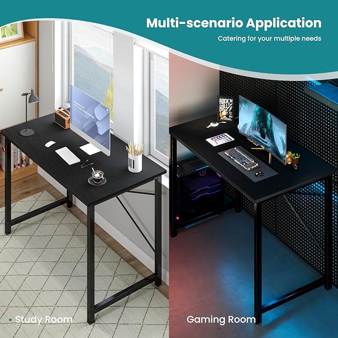 OLIXIS Small Computer Desk 32 Inch Home Office Writing Desk for Small Spaces Study Table with X-Shaped Reinforcement Sturdy Bedroom Table with Scratch-Resistant Tabletop &amp Metal Frame Black