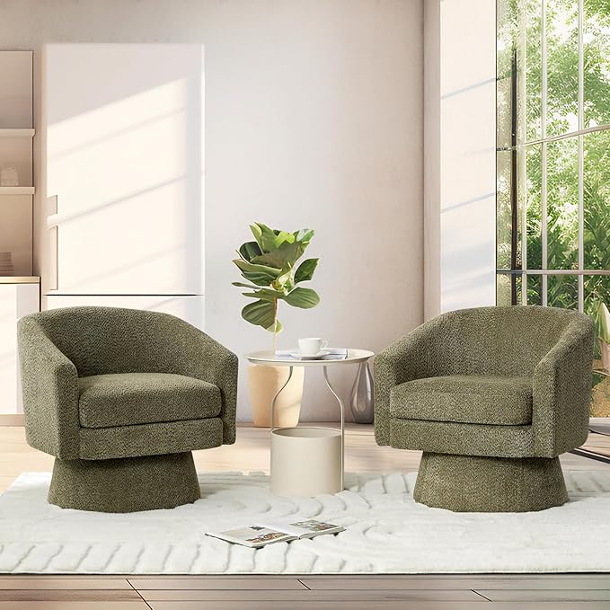 GarveeHome 360°Swivel Accent Chair with Arms Cozy Round Chenille Fabric and Soft Cushion Arm Chair for Living Room Bedroom Reading