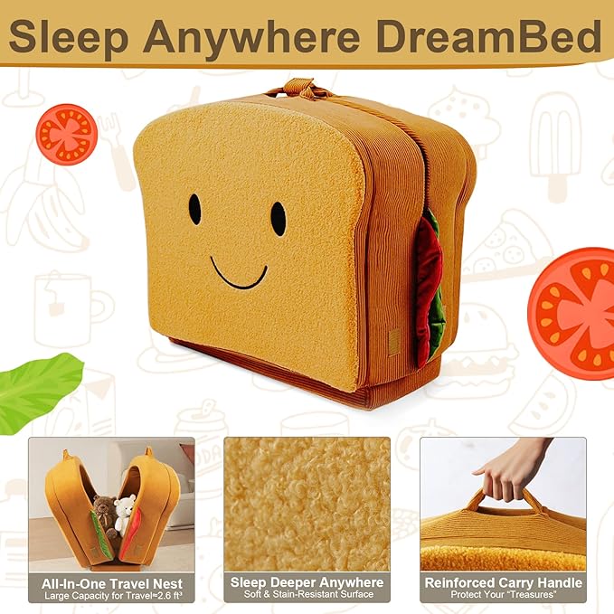 Toddler Travel Bed Sandwich Style - Portable Toddlers Floor Beds Foldable Soft Foam Travel Crib for Baby and Kid Washable Cover Toddler Cot with Safety Rail for Travel Home/Travel Sleep