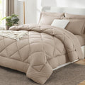 CozyLux Queen Comforter Set Wheat - Bed in a Bag Queen Size 7 Pieces Luxury Soft Bed Set for All Seasons Bedding Set with Down Alternative Comforter Sheets Pillowcases &amp Shams