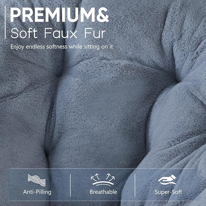 DUMOS Comfy Chair for Adults Soft Faux Fur Folding Lounge for Bedroom Living Room Dorm Rooms Flexible Reading Chair for Teens Large Size Foldable (Square-Gray)