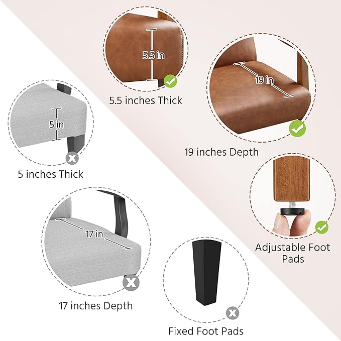 Yaheetech PU Leather Accent Chair Mid-Century Modern Armchair with Solid Wood Legs Reading Leisure Chair with High Back for Living Room Bedroom Waiting Room Light Brown
