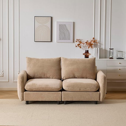 Christopher Knight Home Bricez Modern Fabric Upholstered Loveseat Sofa Wooden Modular Sectional Sofa Couch 2 Seater Comfy Cloud Couch with Pillow for Living Room Home Office Apartment Camel