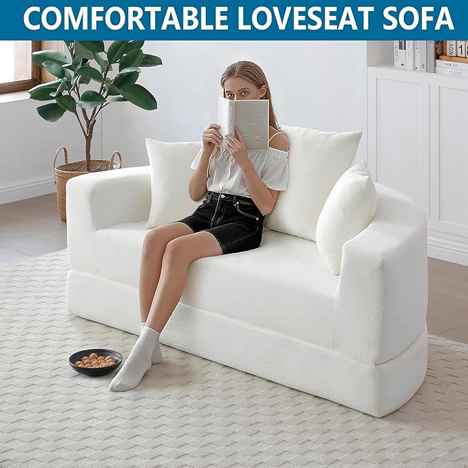 67 Round Convertible Folding Sofa Bed Boneless Couch Loveseat Floor Sleeper Chaise Lounge for Living Room Apartment Dorm Small Spaces Beige