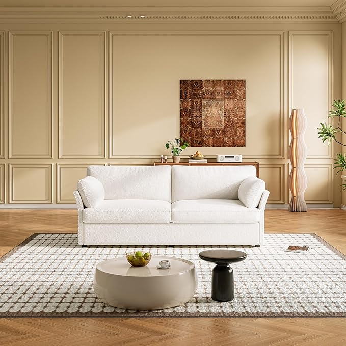Guyii 70.07 Beige Loveseat Sofa Small 2-Seater Sofa with 2 Pillows Comfy Upholstered Sofa Couch Modern Sofa for Living Room Bedroom Home 330LBS Capacity