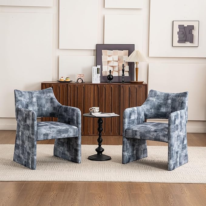 Mid-Century Chenille Accent Chair Geometric Open-Back Upholstered Armchair with Non-Slip Frame Cozy Reading Chair for Home &amp Office (Gray Black)