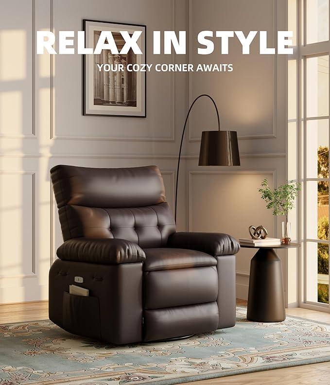 Oversized Swivel Recliner Chair for Adults 400LB Capacity Manual Recliner with 1.5X Plush Cushion 3-Position PU Leather Lounge &amp Nursery Recliner for Living Room &amp Bedroom