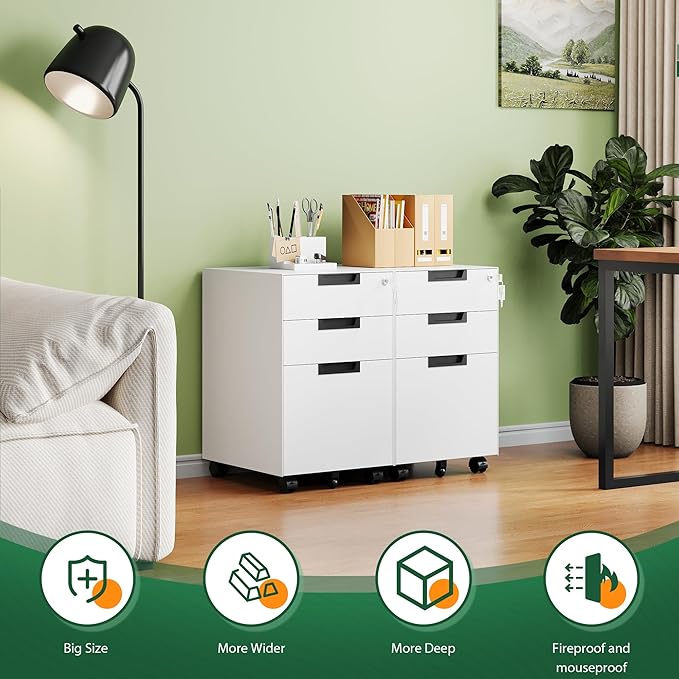 Letaya 3 Drawer Mobile File Cabinet with LockUnder Desk Metal Small Filing Cabinets for Home Office Organizer Letters/Legal/A4(Fully Assembled Except Wheels-White)