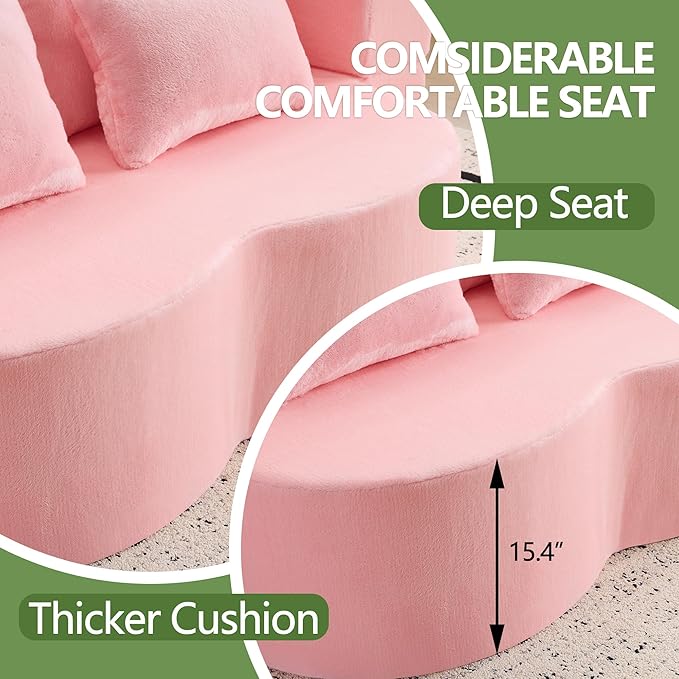 JOYBASE 78in Sofa Couch Convertible Oversized Cloud Loveseat Minimalist Sleeper Sofa Bed for Living Room Apartment Office No Assembly Required (Light Pink)