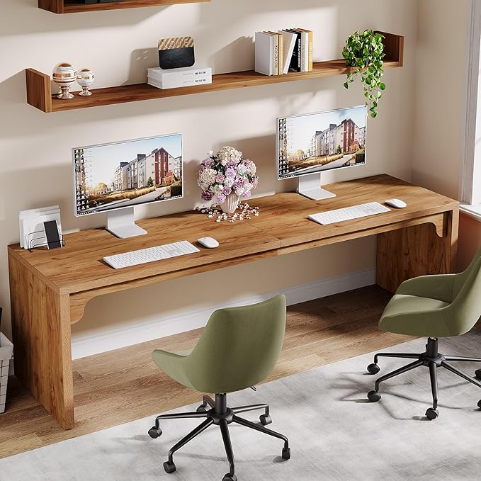 Tribesigns 78.7 Inches Long Computer Desk Wooden Extra Long Desk 2 Person Large Writing Table for Home Office Brown