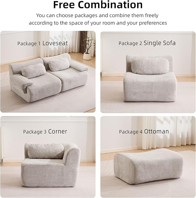 79.6 Boneless Couches for Living Room Set Cloud Modular Sectional Sofa in a Box Memory Foam Modern Couch Big Comfy Compressed Sofas Loveseat for Small Spaces Bedroom Apartment Ash Grey
