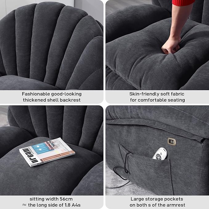 Power Recliner Chair Swivel Comfortable Soft Fabric Shell Shape with Storage 360 Swivel Electric Big Tall Single Reclining Sofa for Adults Living Room Bedroom(Gray)