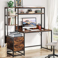 Tribesigns 55 Inch Computer Desk with 2 Drawers and Storage Shelves Rustic Office Desk with Hutch Study Writing Gaming Table Laptop Workstation for Home Office (Brown)