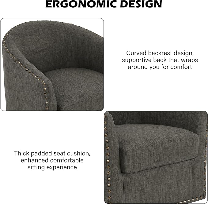 Swivel Barrel Accent Chair Modern Round Small Reading Armchair for Living Room Bedroom (Grey Set of 1)