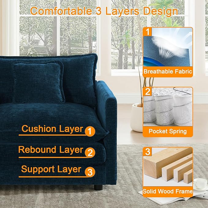 Modular Sectional Sofa 111.5 U Shaped Sectional Couch 5 Seater Comfy Cloud with Movable Ottoman for Living RoomBlue