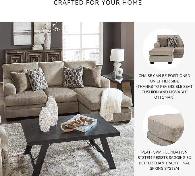Signature Design by Ashley Stonemeade Casual Right-Arm Facing Sofa Chaise with 4 Toss Pillows Light Brown