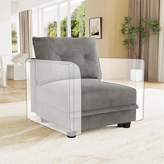 LLappuil Plush Corduroy Separate Module to Extend Sectional Sofa | Armless chair Storage Seat 1 Throw Pillow Free Combination Grey