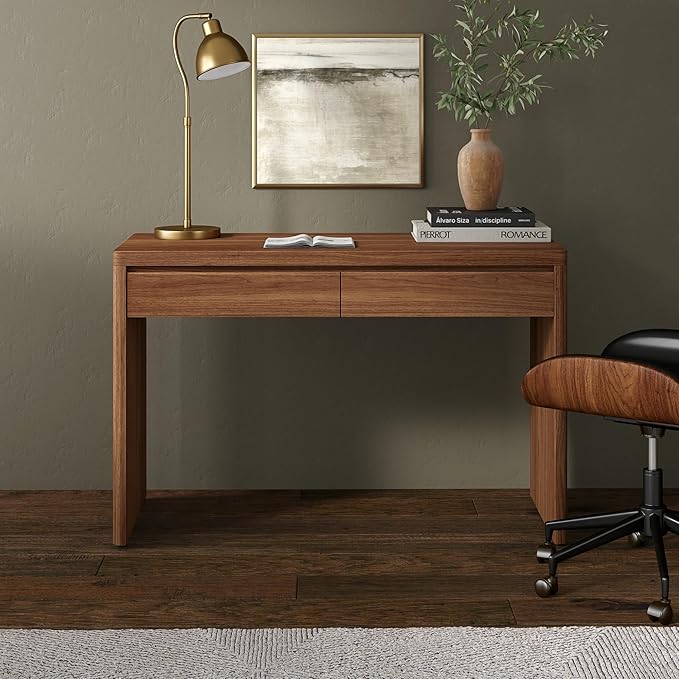Henn&ampHart 48 Modern Rectangular Wooden Home Office Desk Computer Desk Writing Table with 2 Storage Drawers for Home Office Medium Walnut