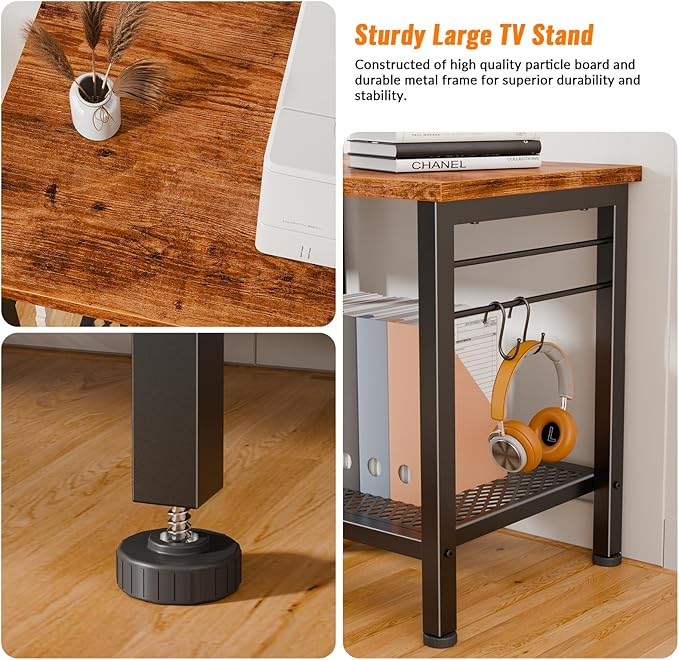 Furologee TV Stand for TVs up to 65 Inch Entertainment Center with Open Storage Shelves 55 Inch Television Stands with Soundbar Shelf for Living Room Bedroom Rustic Brown