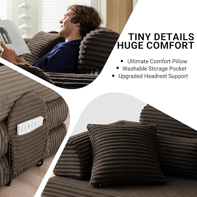 79 Boneless Couch with High Backrest Headrest Comfy Modular Foldable Floor Sleeper Sofa 5-in-1 Convertible Sofa Bed for Living Room Bedroom Lounge Studio Brown