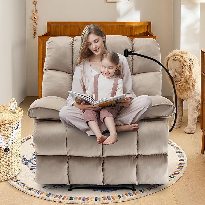 Oversized Recliner Chairs for Adults 400LBS Extra Wide Recliner with Overstuffed Armrest and Backrest Velvet Big and Tall Recliners for Living Room Beige