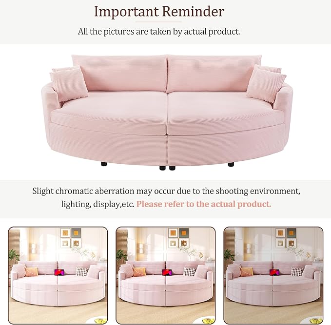 Merax 102.3 Oversized Double Chaise Lounge Indoor Comfy Corduroy Upholstered Loveseat Sleeper Sofa Bed Deep Seat Cloud Couch with USB Ports and Throw Pillows for Living Room Pink