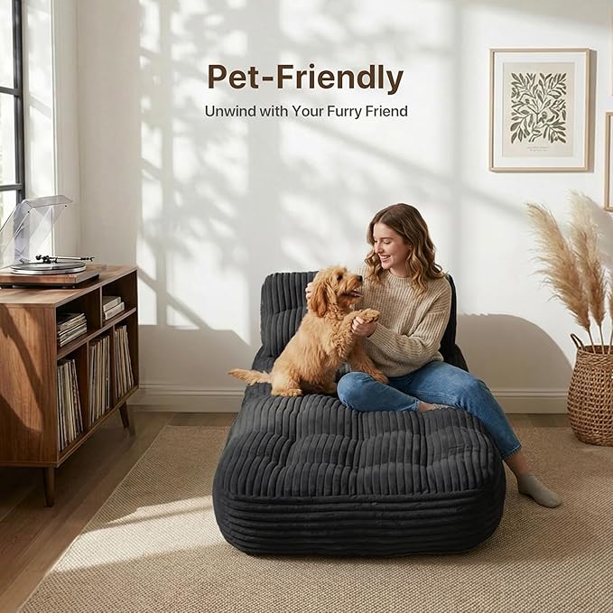 Boneless Chair Folding Sofa Bed with Pillow Sleeper Sofa with Back Support Sleeper Chair Portable Fold Out Chair Bed Comfy Foldable Mattress for Living Room Black Single