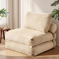 Folding Sofa Bed Convertible Sleeper Chair with Pillow Back Support Foldable Corduroy Futon Floor Couch Comfy Fold Out Chair Bed for Living Room Bedroom Dorm Beige