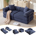 73 Convertible Sleeper Sofa Bed Corduroy Boneless Couch in a Box 4-in-1 Folding Mattress Loveseat Couch Comfy Modular Foldable Floor Sleeper Sofa with 2 Pillows and Fixed-Shape Frame (Blue 73)