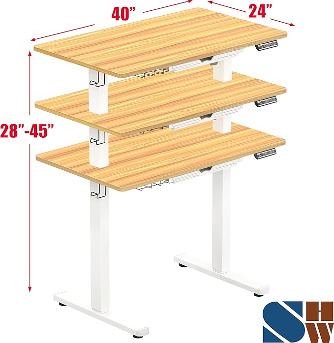 SHW 40-Inch Electric Height Adjustable Standing Desk with Drawer Memory Preset and Cable Management Tray Oak