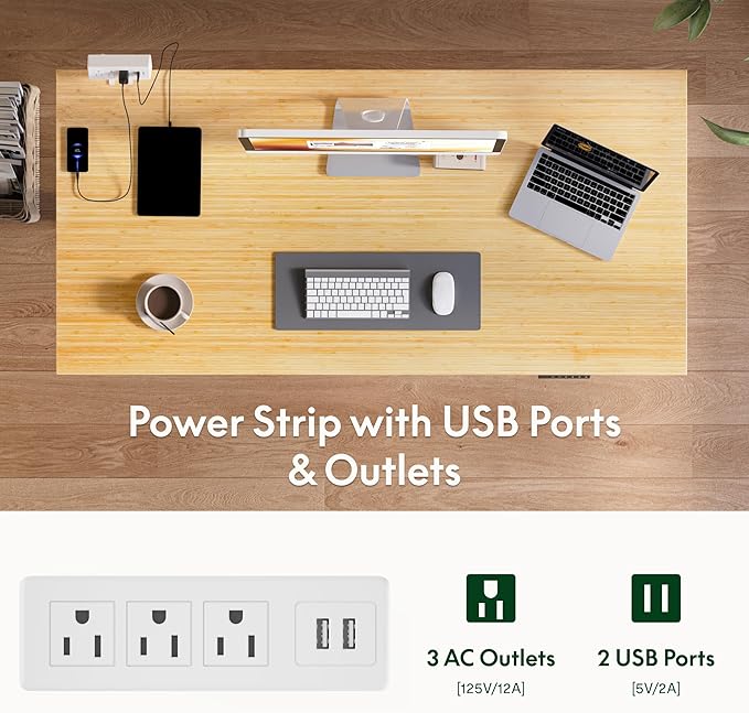 FLEXISPOT EN2 Whole-Piece Bamboo Standing Desk Clamp Power Strip 55 x 28 Electric Stand Up Height Adjustable Desk with Cable Management (Grey Frame + 55 Bamboo Top 2 Packages)