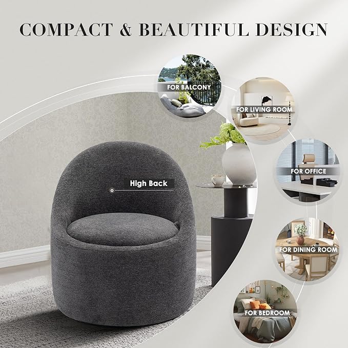 COLAMY Swivel Accent Chair 360° Swivel Chair with Hidden Storage Modern Small Barrel Swivel Armchair for Living Room/Bedroom Dark Grey