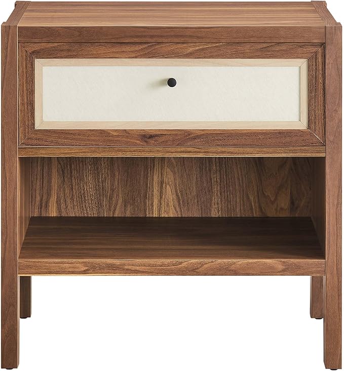 Modway Capri Mid-Century Modern Wood Grain Nightstand Bedside Table in Walnut Side Table with Drawer Nightstand with Storage