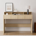 47 Executive Desk with Fluted Drawer Modern Wood Home Office Desk with Long Monitor Stand and 2 Drawers Computer Writing Desk for Study Office Vanity Light Oak