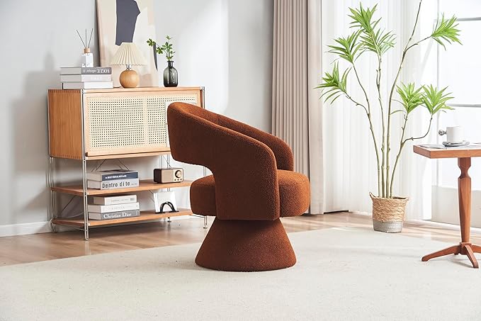 Swivel Accent Chair Armchair Round Barrel Chair in Fabric for Living Room BedroomBrown Teddy RO765