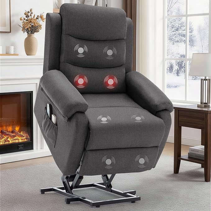 Power Lift Recliner Chair with Massage and Heat for Elderly Electric Lift Chair for Adults Small Recliner for Living Room Reading Room Recliner Saves Your Favorite Position Darkgrey