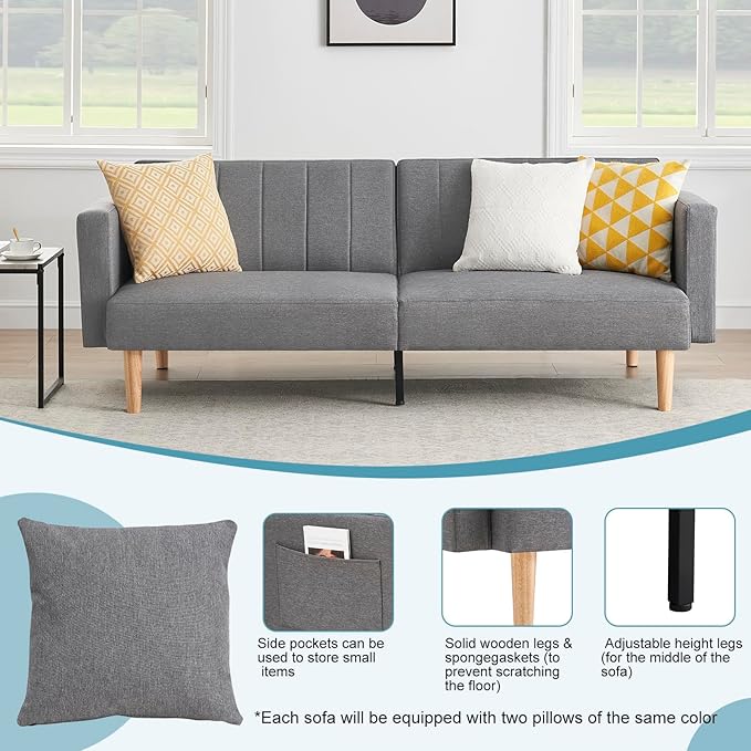 IDEALHOUSE 2024 New Futon Linen Sofa Bed - Compact and Stylish Sofa for Small Spaces - Foldable Double Sofa Furniture for Living Room Bedroom Dormitory - Linen