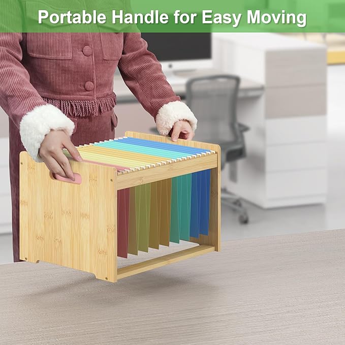 Hanging File Organizer Box for Letter Size Bamboo File Folder Organizer Storage Moving Boxes with Handle Wood Desk Filing Box for Office Banker Document
