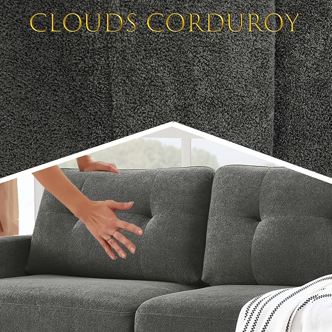 67 Gray Loveseat Sofa Mid Century Modern Love Seat Sofas and Comfy Corduroy Couches for Living Room Button Tufted Small Cloud Couch for Bedroom Office Apartment Small Space Easy Assembly (Gray)